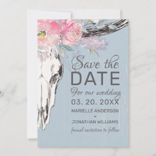 Rustikale Kuh Skull Boho Bloral Rosa Aquarell Save The Date