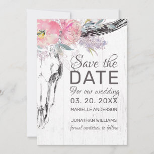 Rustikale Kuh Skull Boho Bloral Rosa Aquarell Save The Date