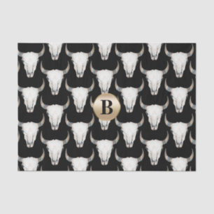 Rustikale Kuh Skull Boho Monogram Personalisiert Seidenpapier
