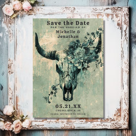 Rustikale Kuh Skull Floral Boho Western Hochzeit Save The Date