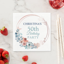Rustikale Kupfer Blue Floral 50. Geburtstagsparty Serviette