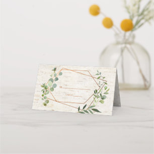 Rustikale Kupfer Geometric Eukalyptus Birch Weddin Platzkarte