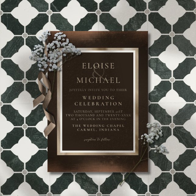 Rustikale Kupferbraune Hochzeit Einladung (Announce your big day in a sophisticated style with this Rustic Copper Brown Wedding Invitation! )