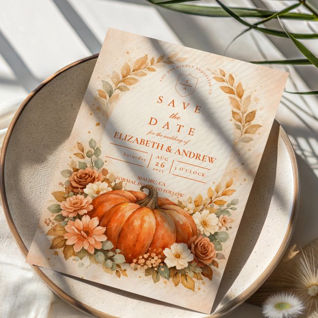 Rustikale Kürbis-Blumen-Herbst-Hochzeit Save The Date (Von Creator hochgeladen)