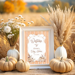 Rustikale Kürbis-Herbst-Blumen-Baby-Shower-Begrüßu Poster