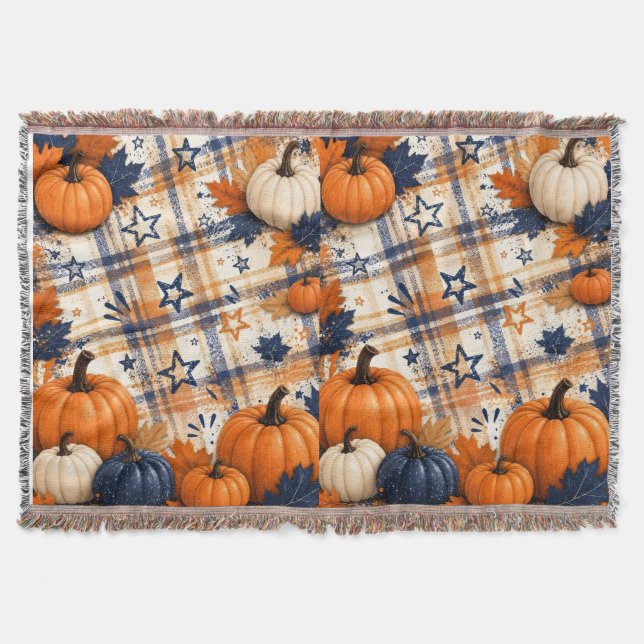 Rustikale Kürbis-Karodecke – Gemütlicher Herbst Decke (Vorderseite)