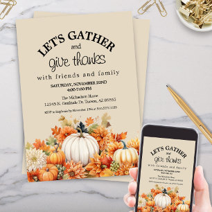 Rustikale Kürbis-Lets-Gather-Friendsgiving-Einladu Einladung