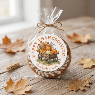 Rustikale Kürbiswagen Thanksgiving-Gebäck Runder Aufkleber
