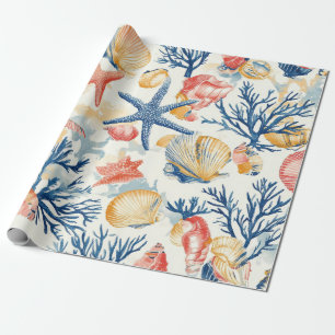 Rustikale Küste - Muscheln, Starfish, Riff (10) Geschenkpapier
