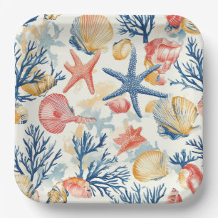 Rustikale Küste - Muscheln, Starfish, Riff (10) Pappteller