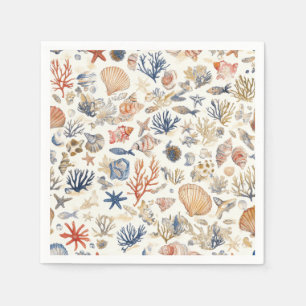 Rustikale Küste - Muscheln, Starfish, Riff (12) Serviette