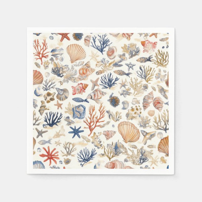 Rustikale Küste - Muscheln, Starfish, Riff (12) Serviette (Vorderseite)