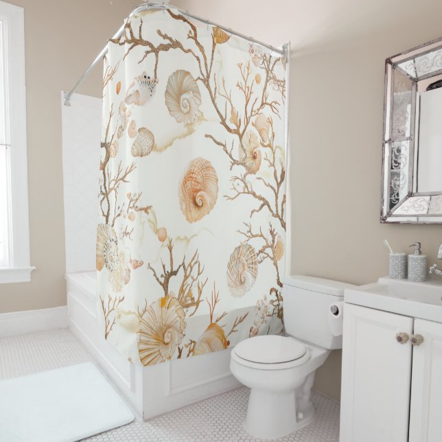 Rustikale Küste - Muscheln, Starfish, Riff (14) Duschvorhang (Beispiel)