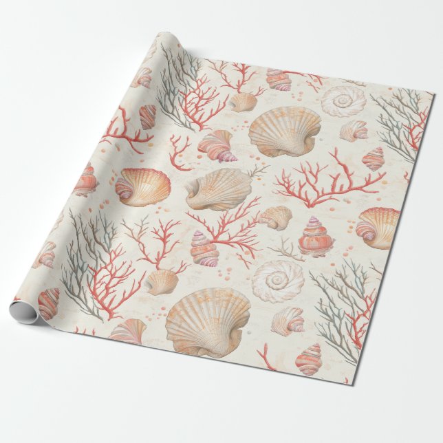 Rustikale Küste - Muscheln, Starfish, Riff (16) Geschenkpapier (Ungerollt)