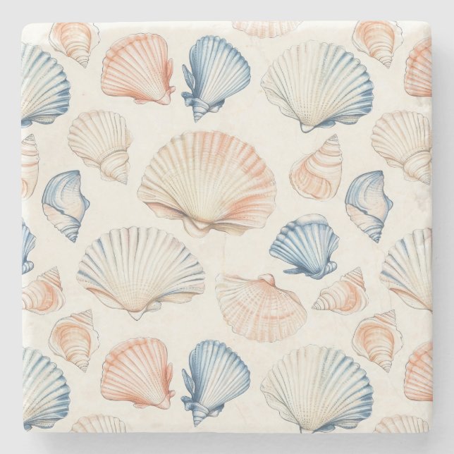Rustikale Küste - Muscheln, Starfish, Riff (21) Steinuntersetzer (Vorderseite)