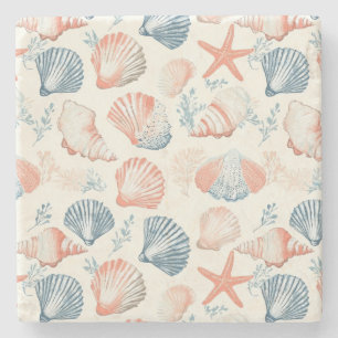 Rustikale Küste - Muscheln, Starfish, Riff (23) Steinuntersetzer