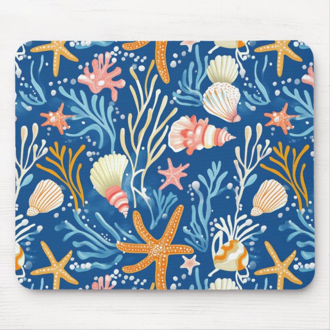Rustikale Küste - Muscheln, Starfish, Riff (26) Mousepad (Vorne)