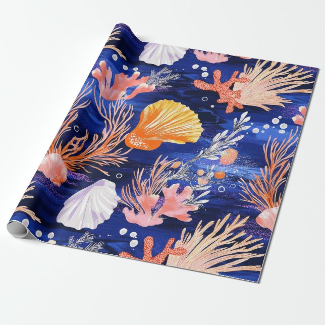Rustikale Küste - Muscheln, Starfish, Riff (27) Geschenkpapier (Ungerollt)