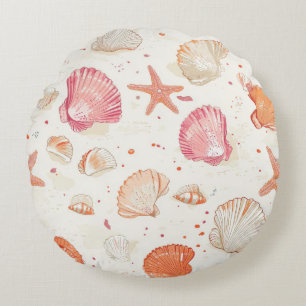Rustikale Küste - Muscheln, Starfish, Riff (28) Rundes Kissen