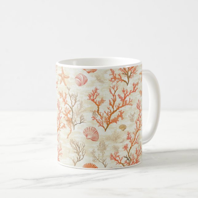 Rustikale Küste - Muscheln, Starfish, Riff (2) Kaffeetasse (VorderseiteRechts)