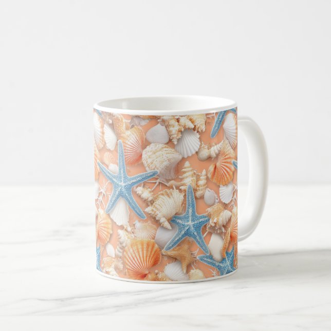 Rustikale Küste - Muscheln, Starfish, Riff (4) Kaffeetasse (VorderseiteRechts)