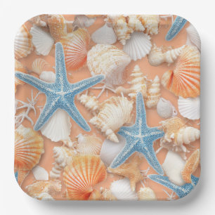 Rustikale Küste - Muscheln, Starfish, Riff (4) Pappteller