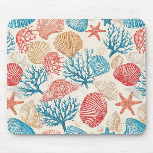 Rustikale Küste - Muscheln, Starfish, Riff (7) Mousepad (Vorne)