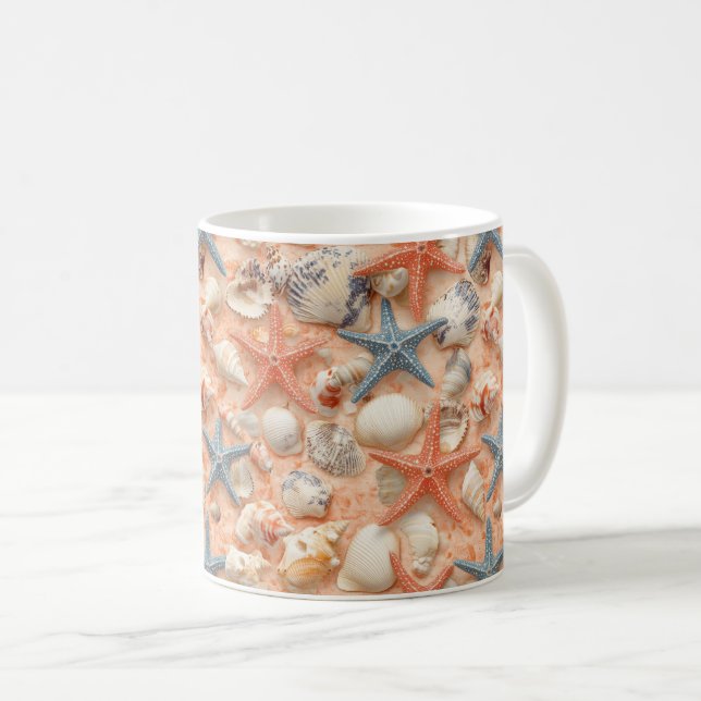 Rustikale Küste - Muscheln, Starfish, Riff (8) Kaffeetasse (VorderseiteRechts)