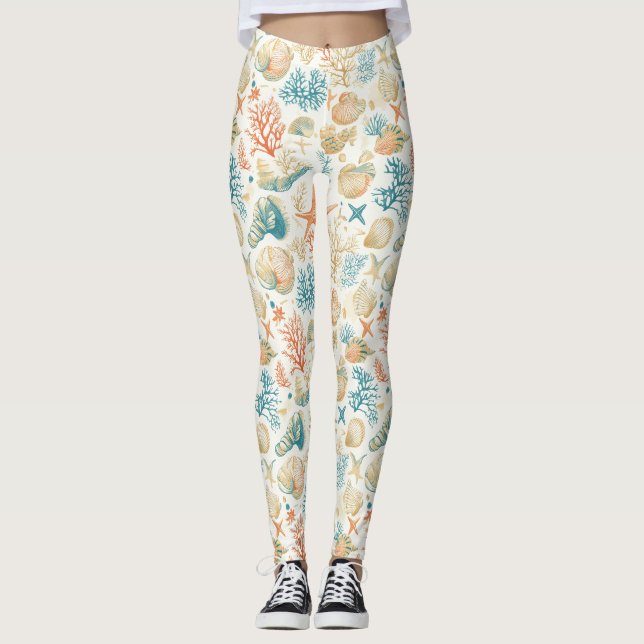Rustikale Küste - Muscheln, Starfish, Riff (9) Leggings (Vorderseite)