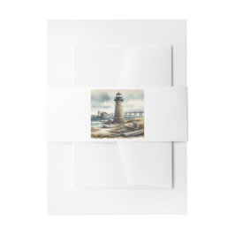 Rustikale Küstenlandschaft Leuchtturm Strand Hochz Einladungsbanderole