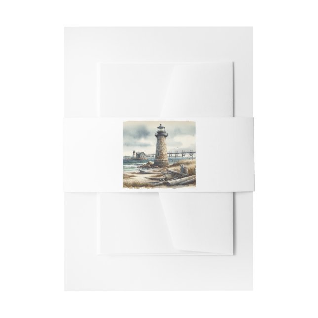 Rustikale Küstenlandschaft Leuchtturm Strand Hochz Einladungsbanderole (Vorderseite Beispiel)