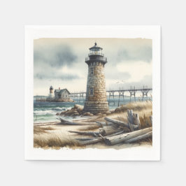 Rustikale Küstenlandschaft Leuchtturm Strand Hochz Serviette