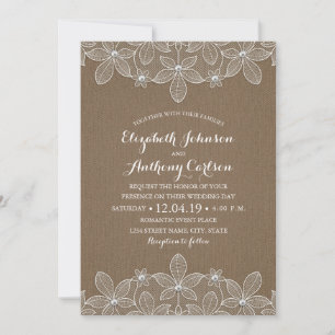 Rustikale Lace Burlap Elegante Vintag Luxury Weddi Einladung