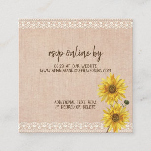 Rustikale Lace & Burlap Sonnenblumen Hochzeitkarte Begleitkarte