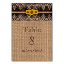 Rustikale Lace Burlap Wood Wedding Tischnummer