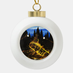 Rustikale Lagerfeuer-Sonnenuntergangs-Szene für ge Keramik Kugel-Ornament