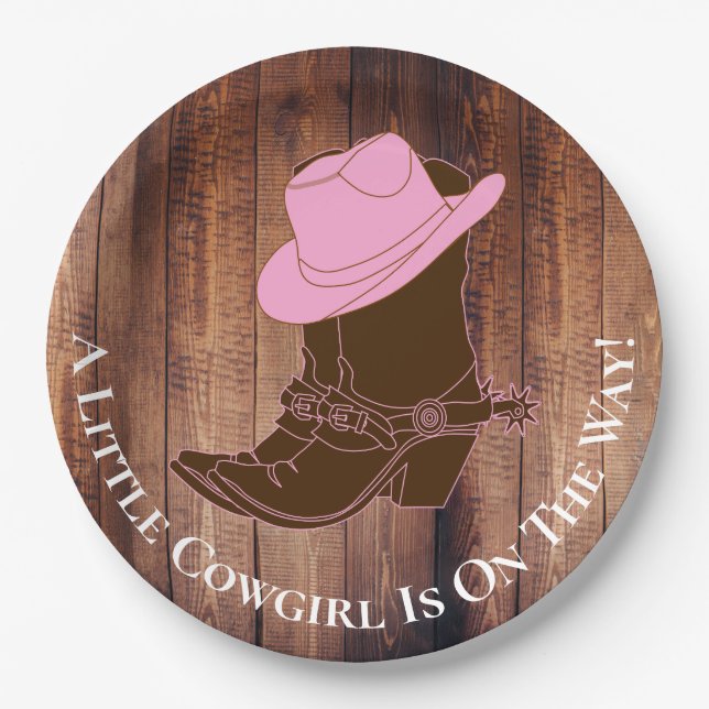 Rustikale Land-Cowgirl-Stiefel u. Hut-Babyparty Pappteller (Vorderseite)