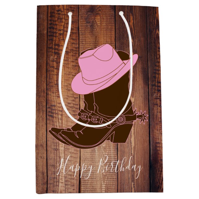 Rustikale Land-Cowgirl-Stiefel u. Mittlere Geschenktüte (Vorderseite)