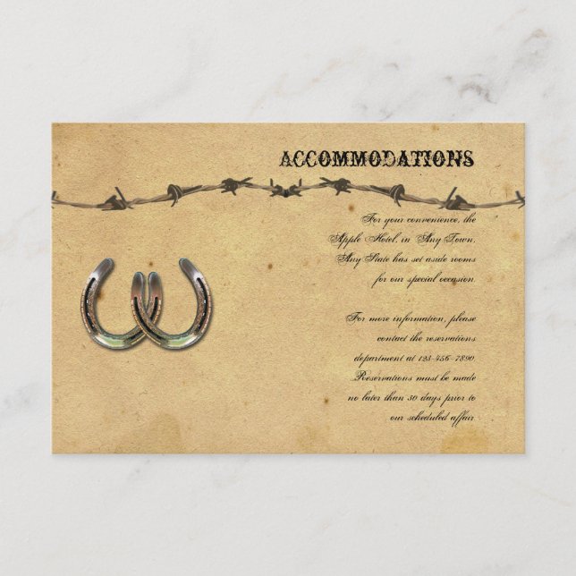 Rustikale Land-Hufeisen-Stacheldraht-Hochzeit Begleitkarte (Vorderseite)