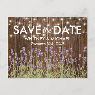 Rustikale Land-Lavendel-Lichter Save-the-Date-Kart Ankündigungspostkarte