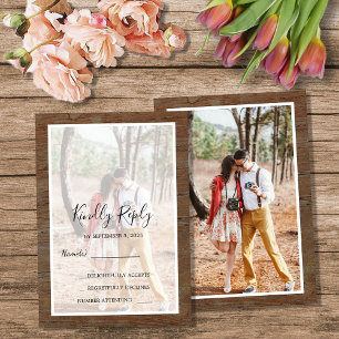 Rustikale Land Scheune Holz Foto Hochzeit RSVP Einladung