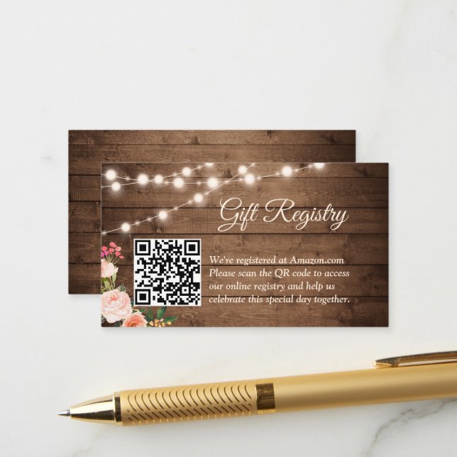 Rustikale Landblumen QR-Code-Geschenkregistry Begleitkarte (Vorderseite/Rückseite Beispiel)