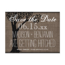 Rustikale Länderbaum-Burlap-Save the Date Postkart