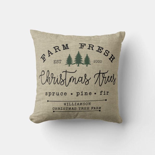 Rustikale Landfamilie Name Weihnachtsbaumfarm Kissen (Vorderseite)