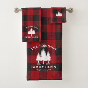 Rustikale Landfamilienhaus Tree Red Buffalo Karier Badhandtuch Set