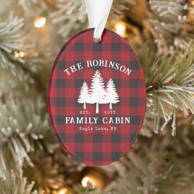 Rustikale Landfamilienhaus Tree Red Buffalo Karier Ornament (Baum)