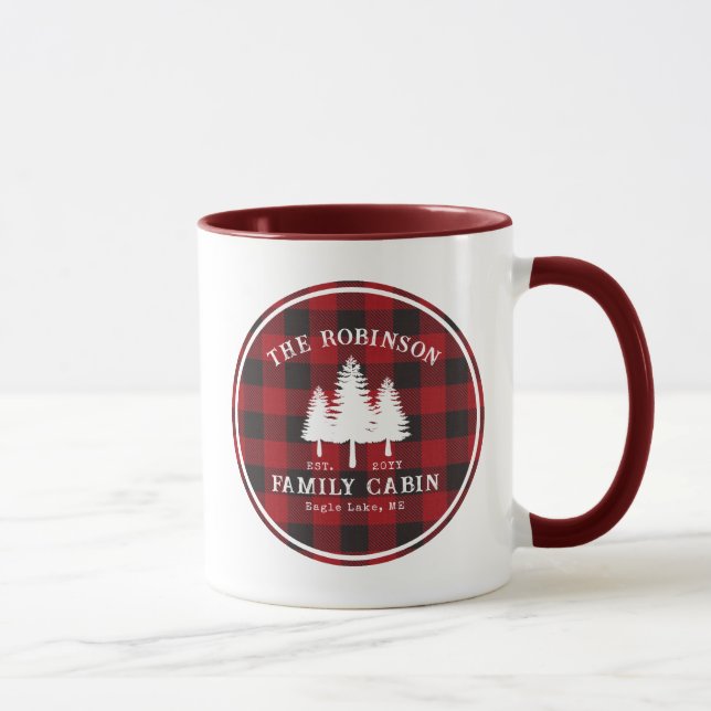 Rustikale Landfamilienhaus Tree Red Buffalo Karier Tasse (Rechts)