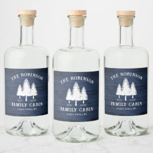 Rustikale Landfamilienhäuser Bäume Blauer Holzdruc Alkoholflaschenetikett