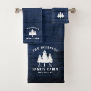 Rustikale Landfamilienhäuser Bäume Blauer Holzdruc Badhandtuch Set