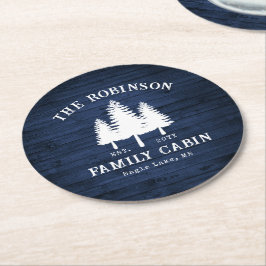 Rustikale Landfamilienhäuser Bäume Blauer Holzdruc Runder Pappuntersetzer